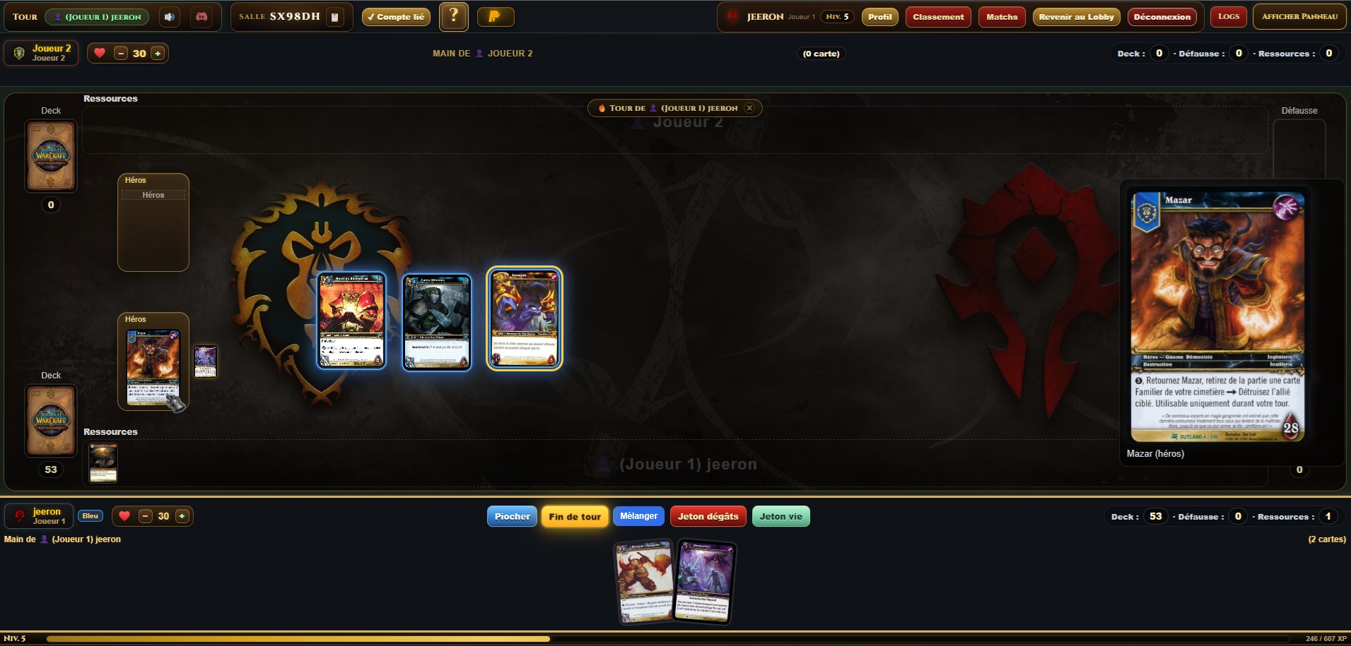 table de jeu charger un deck wow tcg